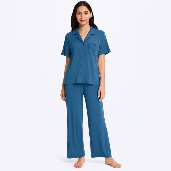 Discount Divas Women's Dark Blue Pj's Wide Leg Pajamas Size S New - Picture 1 of 5